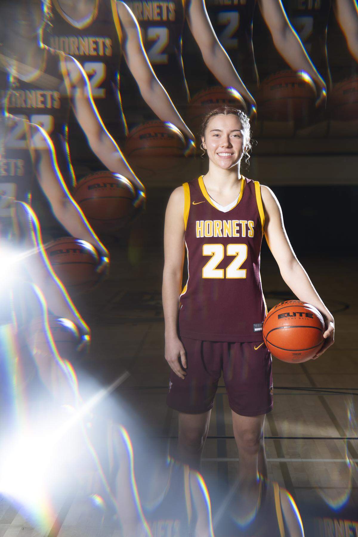 The News Tribune’s 2026 All-Area girls basketball first team athlete White River junior Maggee Schmitz poses for a portrait at Lincoln High School on Saturday, March 14, 2026, in Tacoma.